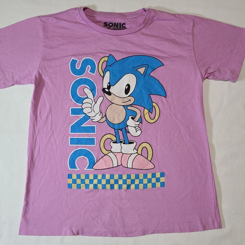 Sonic The Hedgehog Boys Pink T-Shirt Size M 7/8 Graphic Sega Character Tee